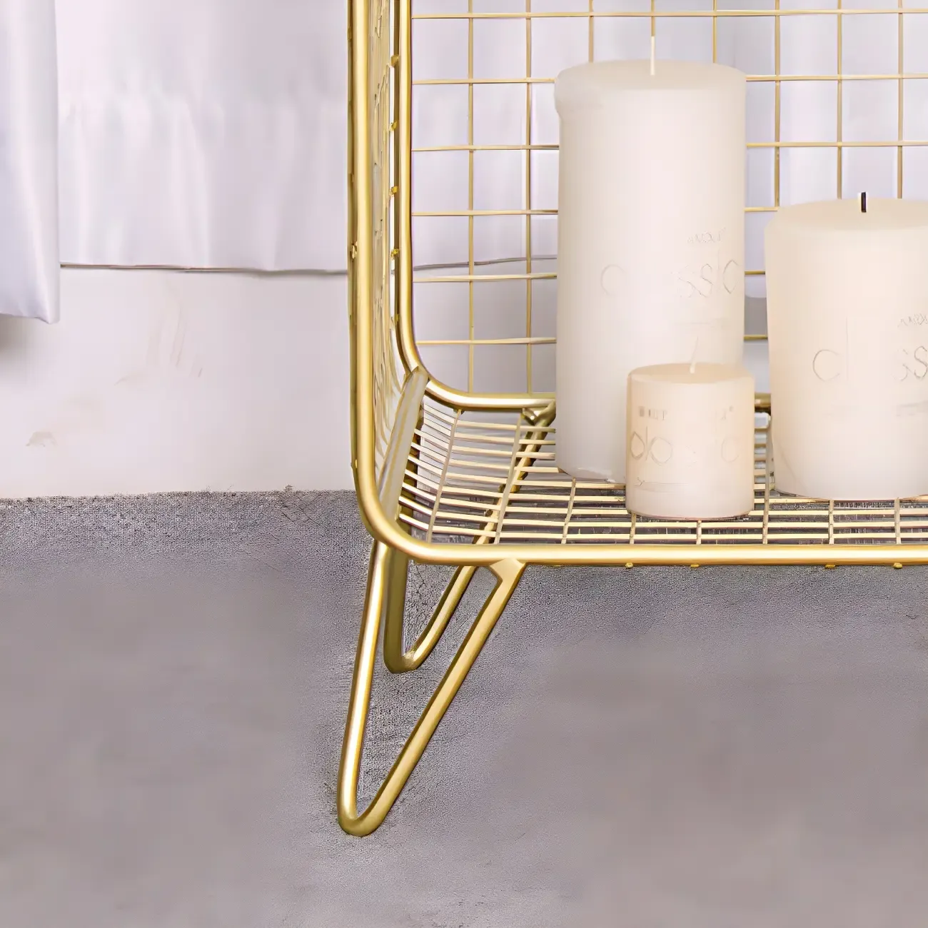 Casual Metal Wire Bedside Table in Yellow Open Shelves Storage Image - 14
