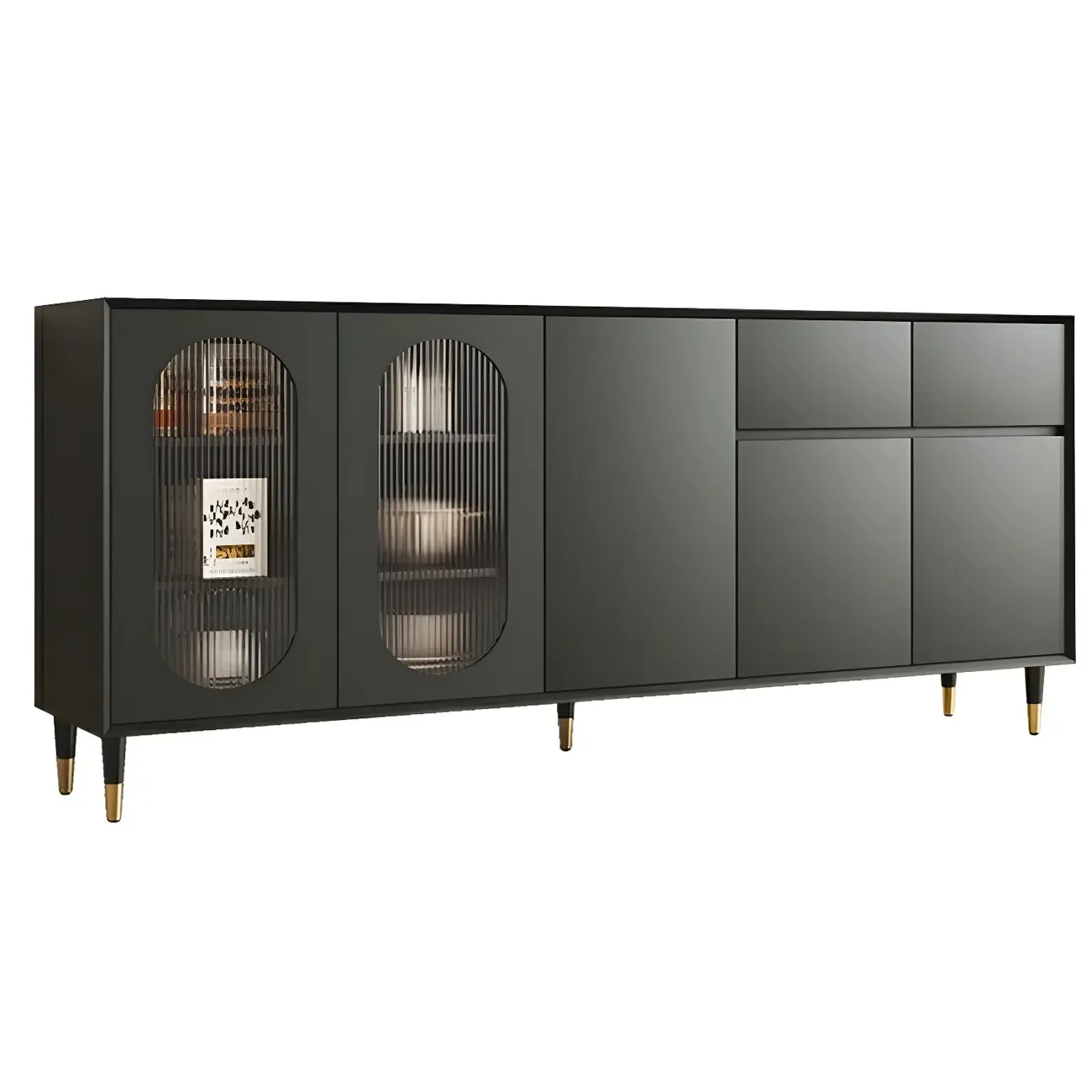 16"W Glam Wooden Sideboard with Glass Doors & Cabinets Image - 30