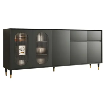 16"W Glam Wooden Sideboard with Glass Doors & Cabinets Image - 30