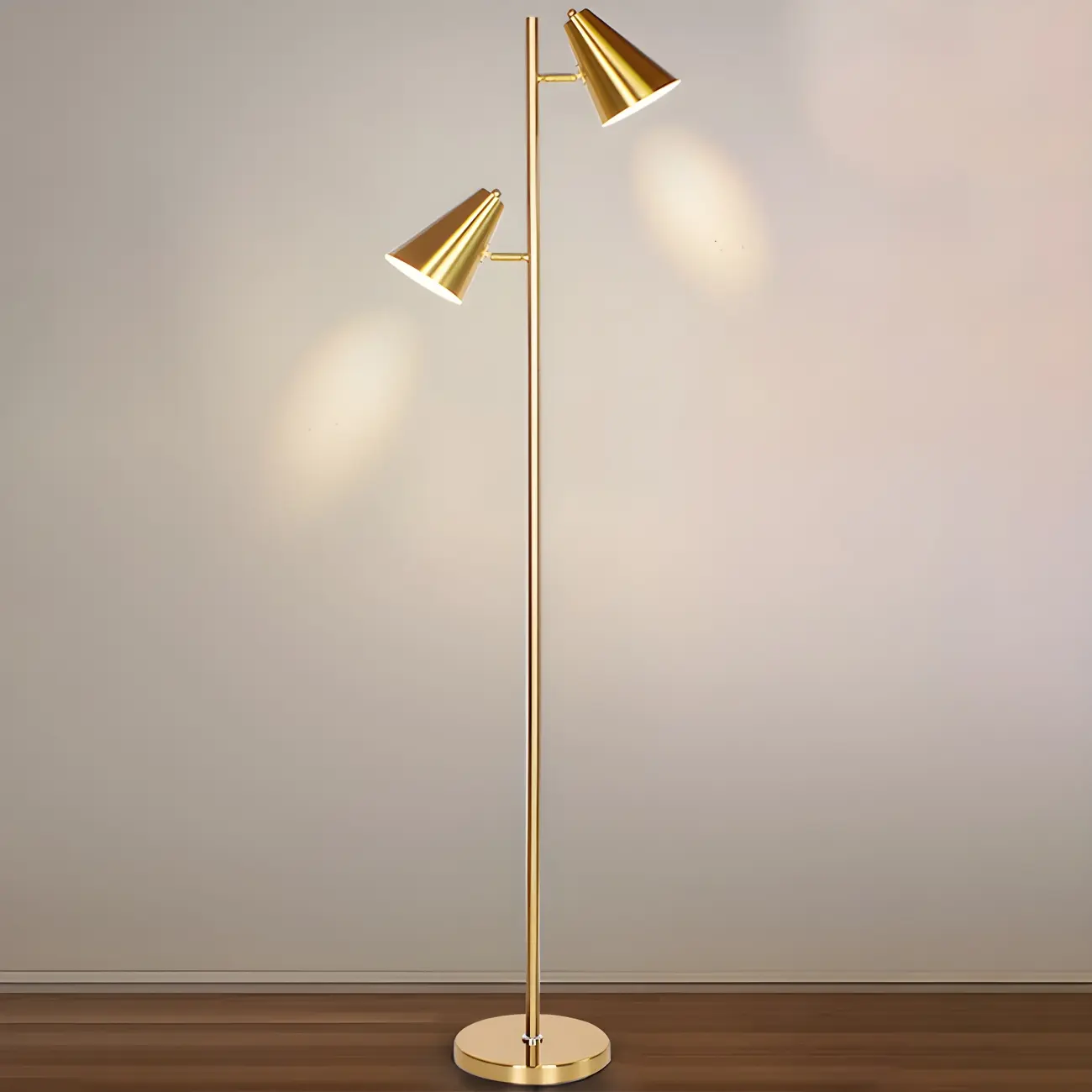 2-Light LED Tree Floor Lamp with Gold Finish for Living Room Image - 3 | homeyfad