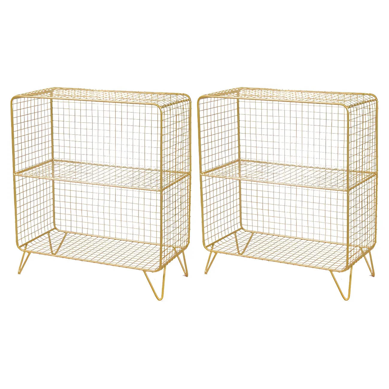 Casual Metal Wire Bedside Table in Yellow Open Shelves Storage Image - 15 | homeyfad