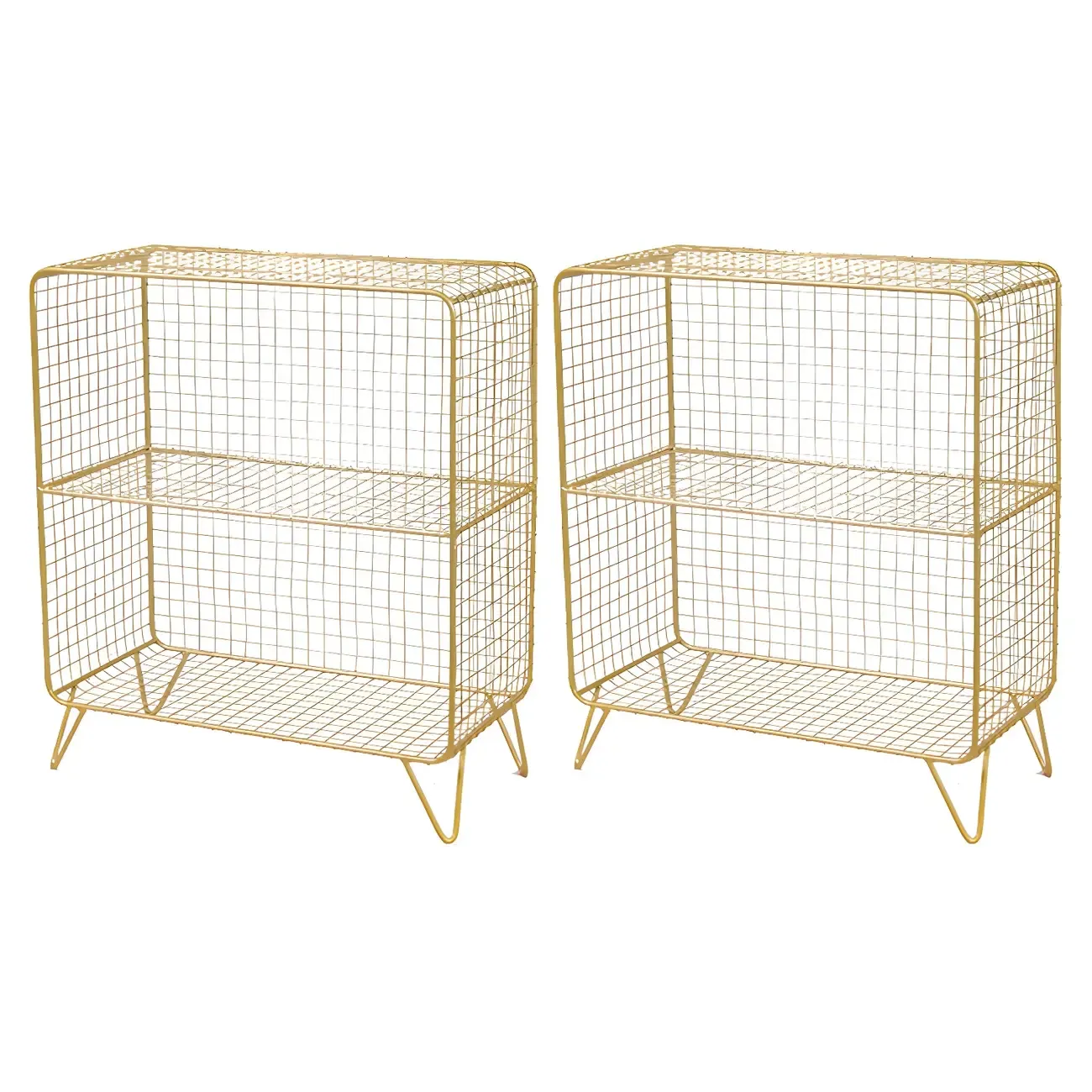 Casual Metal Wire Bedside Table in Yellow Open Shelves Storage Image - 15