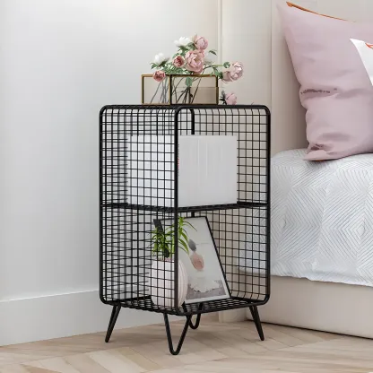Casual Metal Wire Bedside Table in Yellow Open Shelves Storage Image - 16