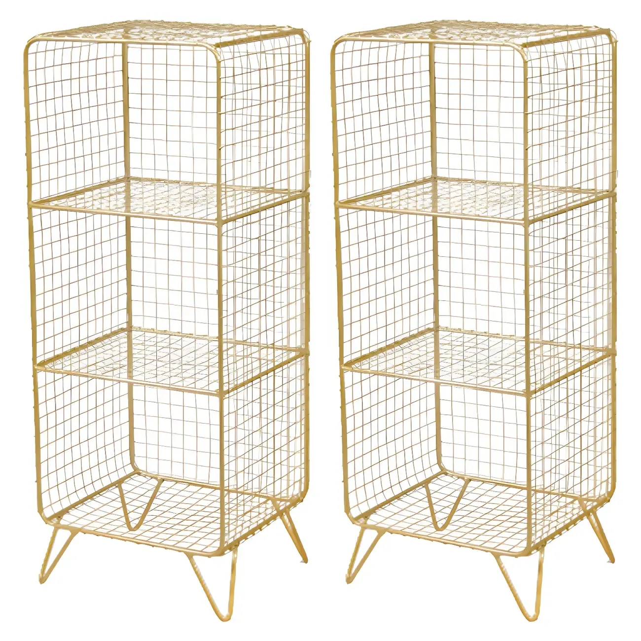 Casual Metal Wire Bedside Table in Yellow Open Shelves Storage Image - 17
