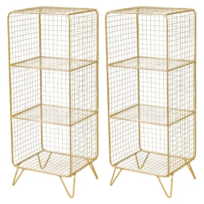 Casual Metal Wire Bedside Table in Yellow Open Shelves Storage Image - 17