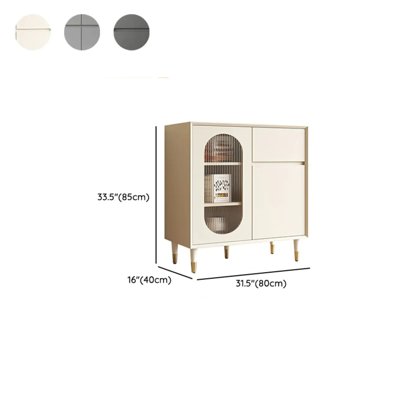 16"W Glam Wooden Sideboard with Glass Doors & Cabinets #size | homeyfad