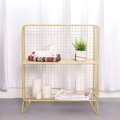 Casual Metal Wire Bedside Table in Yellow Open Shelves Storage Image - 18