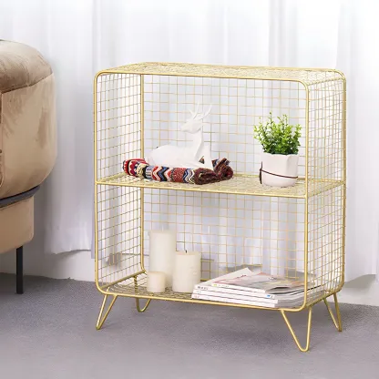 Casual Metal Wire Bedside Table in Yellow Open Shelves Storage Image - 19