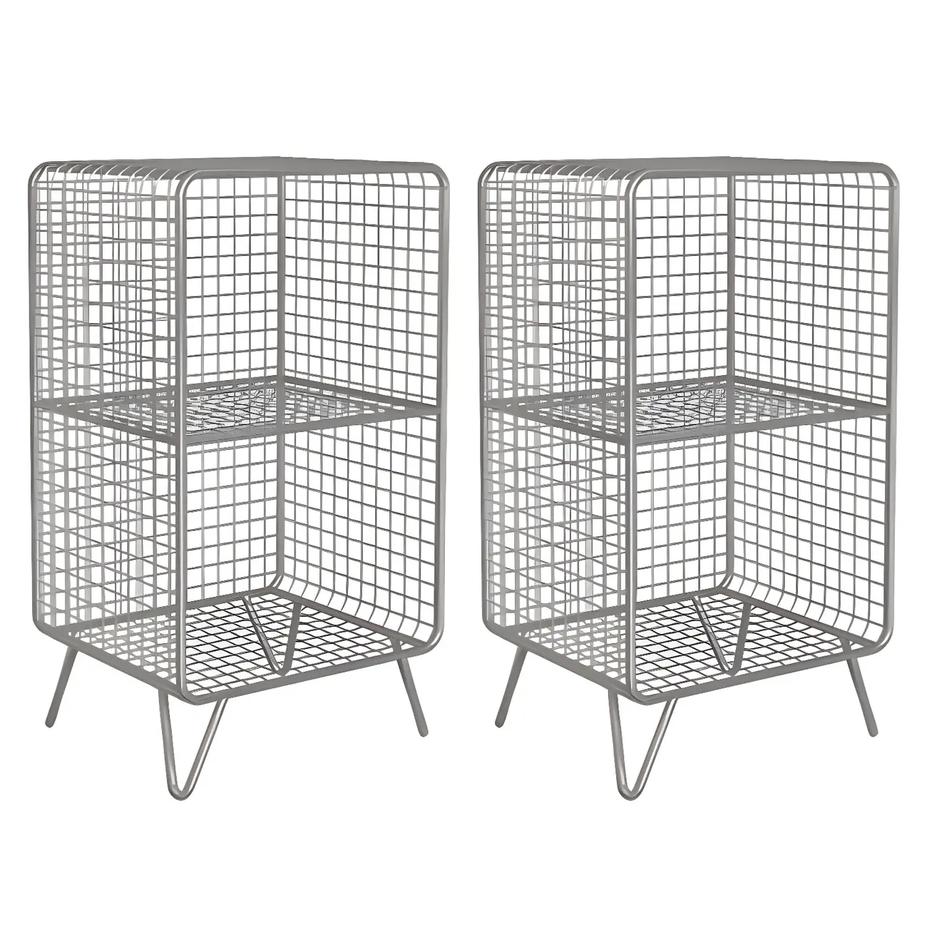 Casual Metal Wire Bedside Table in Yellow Open Shelves Storage Image - 20 | homeyfad