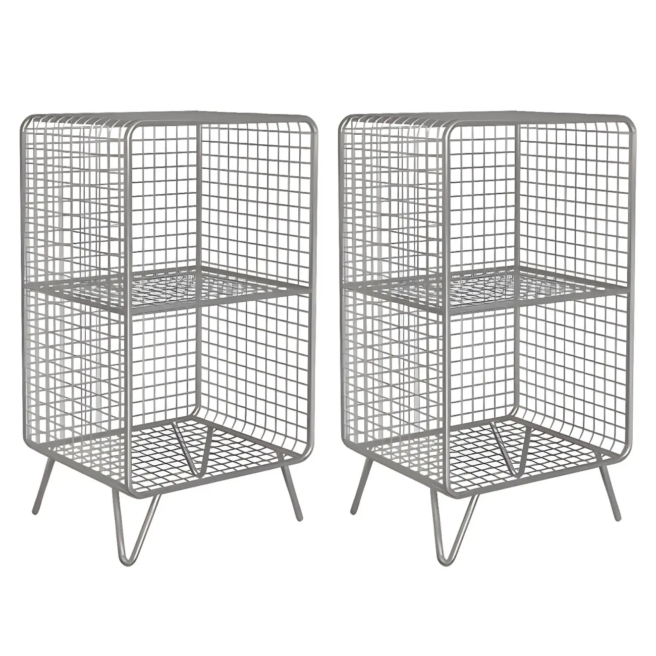 Casual Metal Wire Bedside Table in Yellow Open Shelves Storage Image - 20