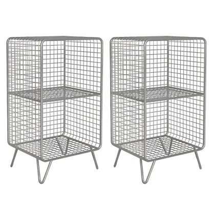 Casual Metal Wire Bedside Table in Yellow Open Shelves Storage Image - 20