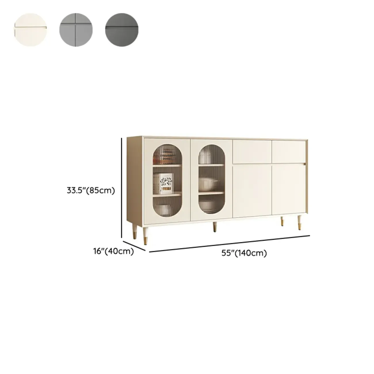 16"W Glam Wooden Sideboard with Glass Doors & Cabinets Image - 36