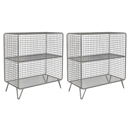 Casual Metal Wire Bedside Table in Yellow Open Shelves Storage Image - 21
