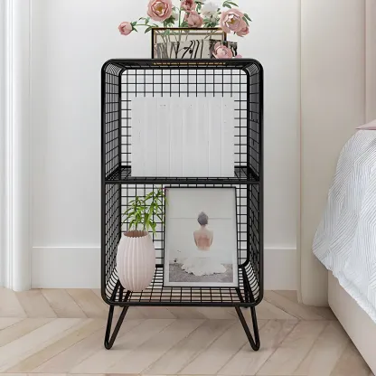 Casual Metal Wire Bedside Table in Yellow Open Shelves Storage Image - 22