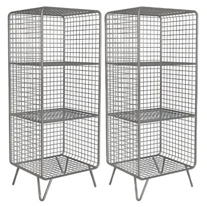 Casual Metal Wire Bedside Table in Yellow Open Shelves Storage Image - 23