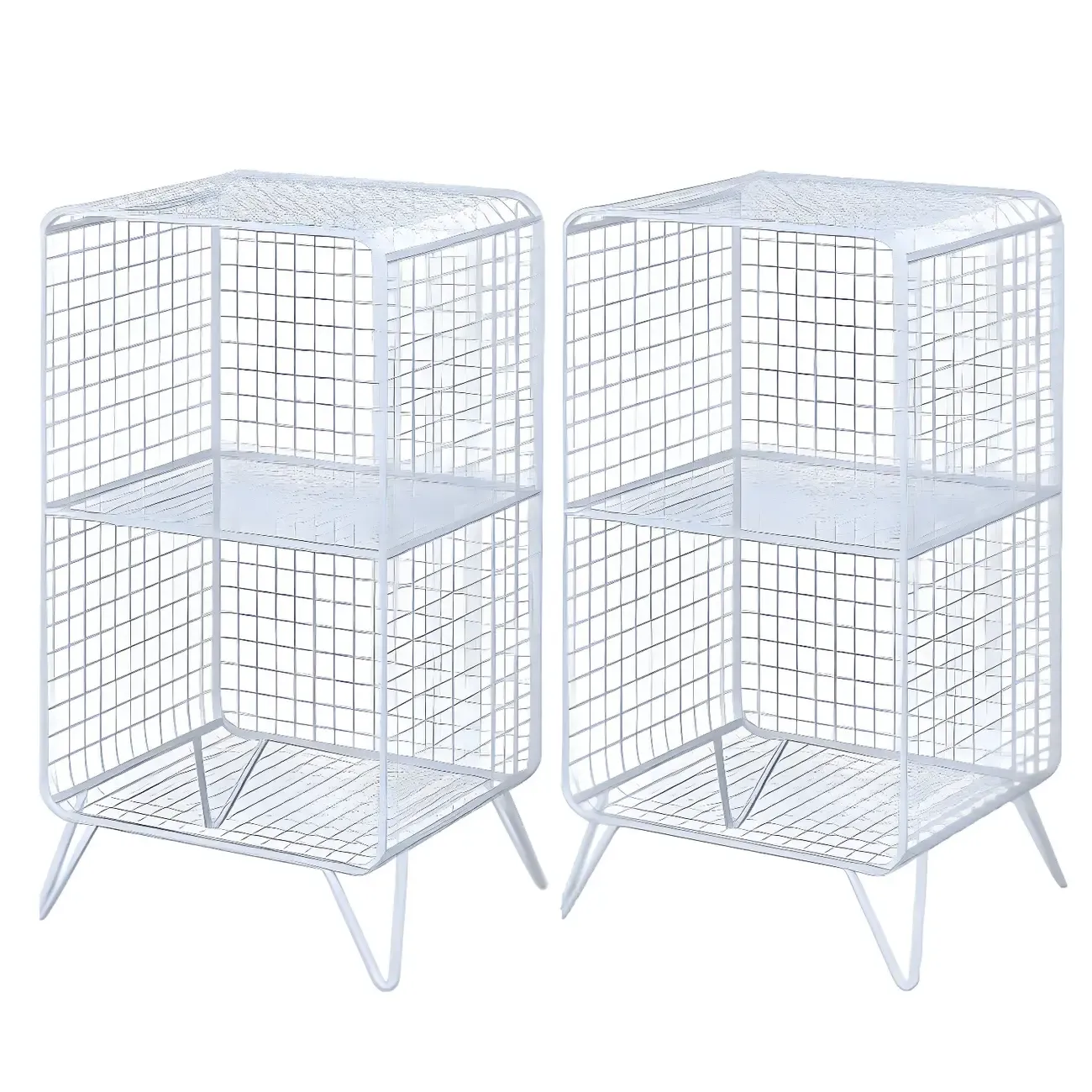 Casual Metal Wire Bedside Table in Yellow Open Shelves Storage Image - 25