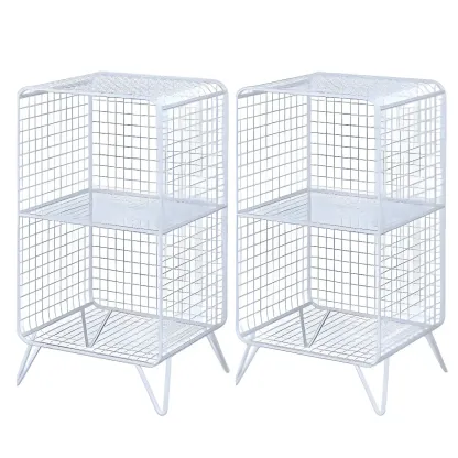 Casual Metal Wire Bedside Table in Yellow Open Shelves Storage Image - 25