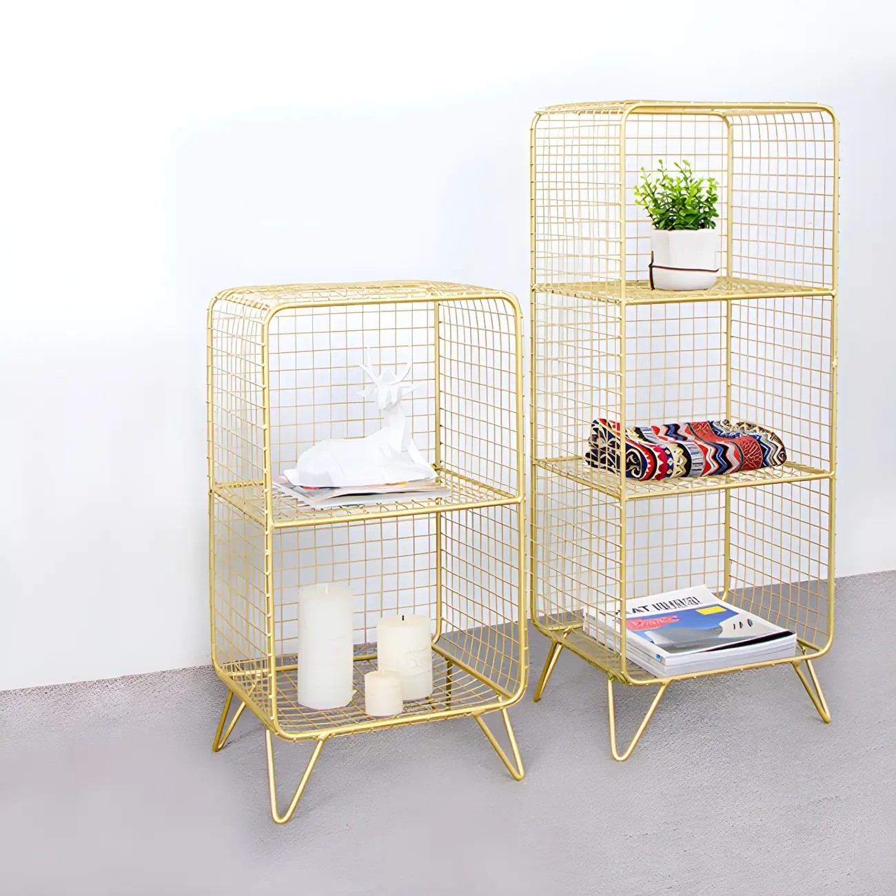 Casual Metal Wire Bedside Table in Yellow Open Shelves Storage Image - 26