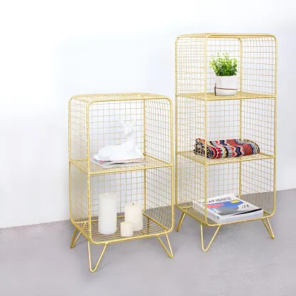Casual Metal Wire Bedside Table in Yellow Open Shelves Storage Image - 26