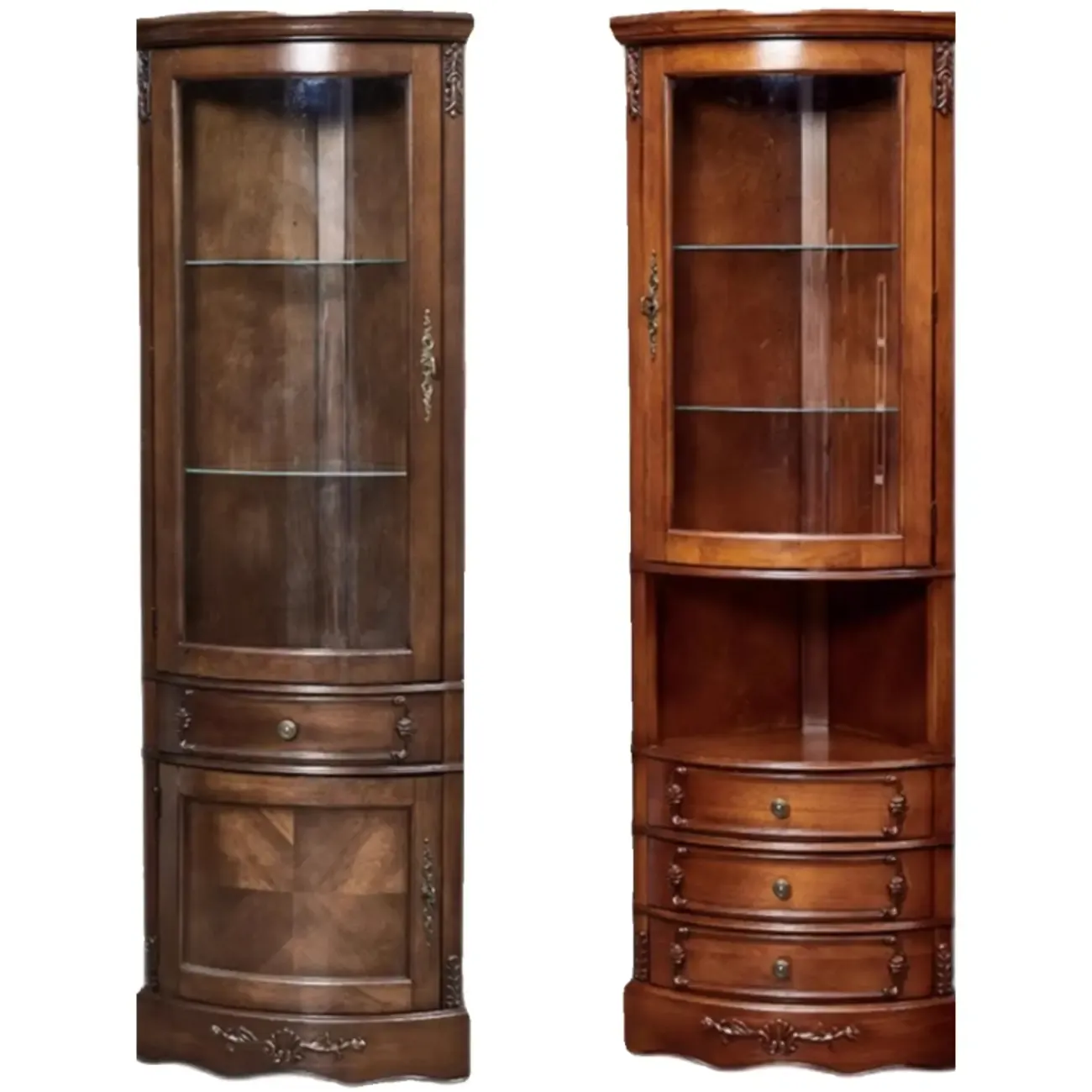 Small Triangle Wooden Wine Cabinet with Shelf and Drawer for Corner Image - 4