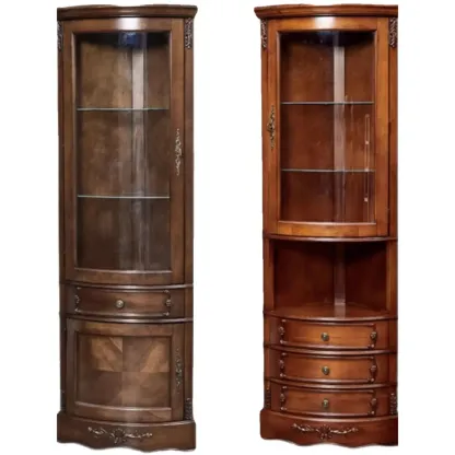 Small Triangle Wooden Wine Cabinet with Shelf and Drawer for Corner Image - 4