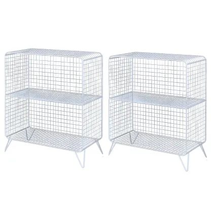 Casual Metal Wire Bedside Table in Yellow Open Shelves Storage Image - 27