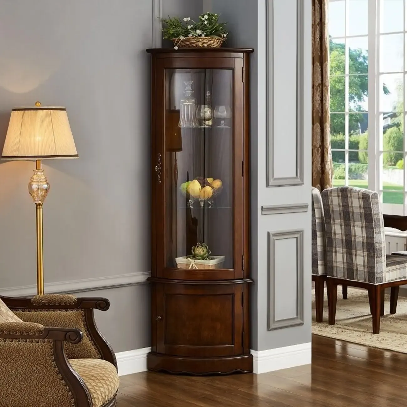 Small Triangle Wooden Wine Cabinet with Shelf and Drawer for Corner Image - 5