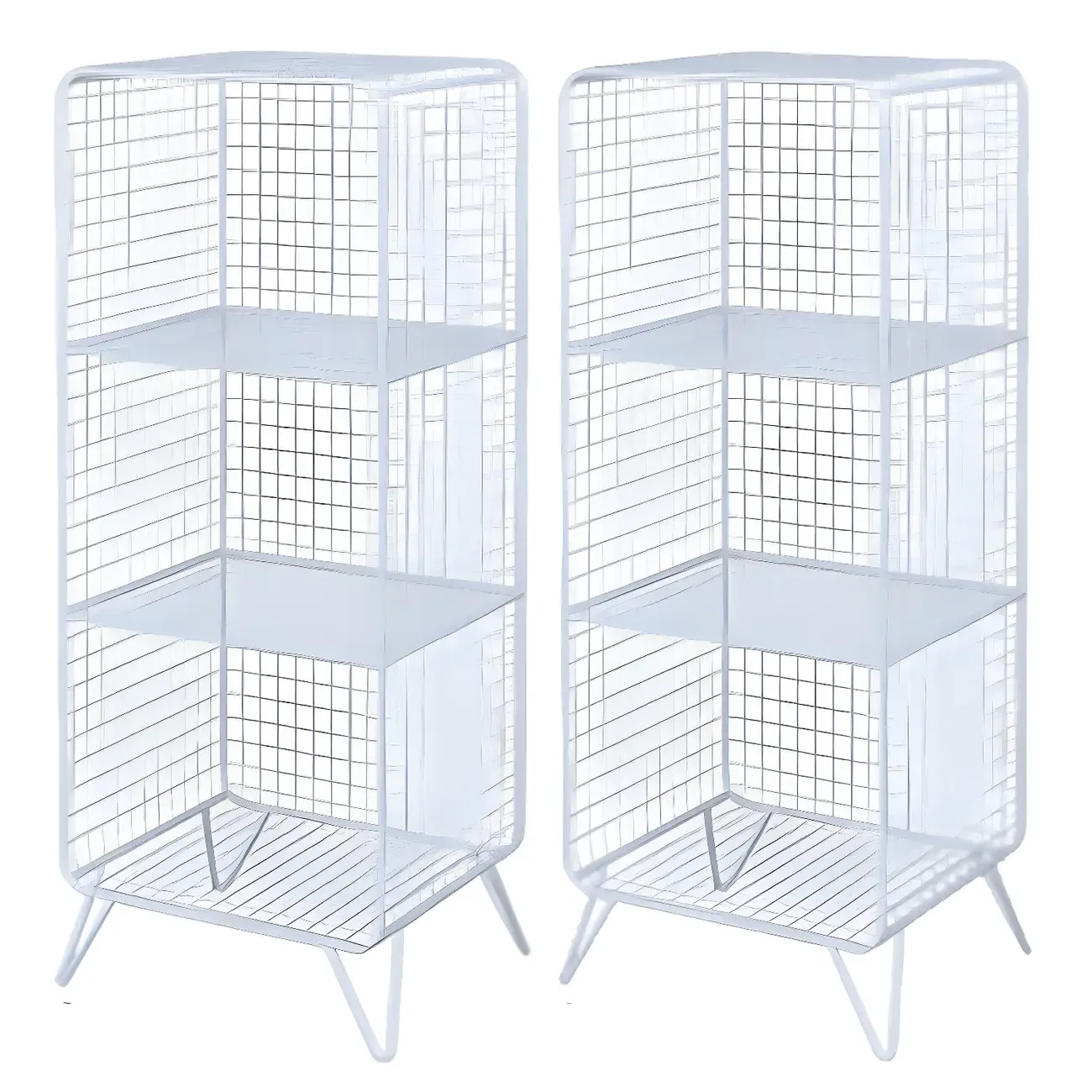 Casual Metal Wire Bedside Table in Yellow Open Shelves Storage Image - 28