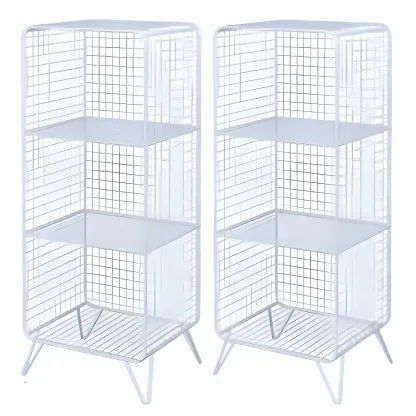 Casual Metal Wire Bedside Table in Yellow Open Shelves Storage Image - 28