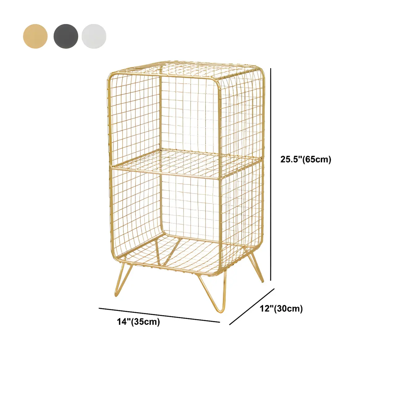 Casual Metal Wire Bedside Table in Yellow Open Shelves Storage #size