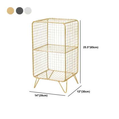 Casual Metal Wire Bedside Table in Yellow Open Shelves Storage #size