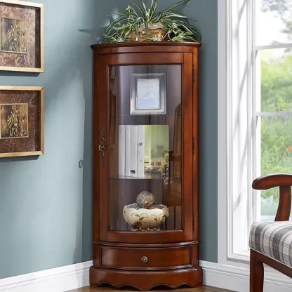 Small Triangle Wooden Wine Cabinet with Shelf and Drawer for Corner Image - 11