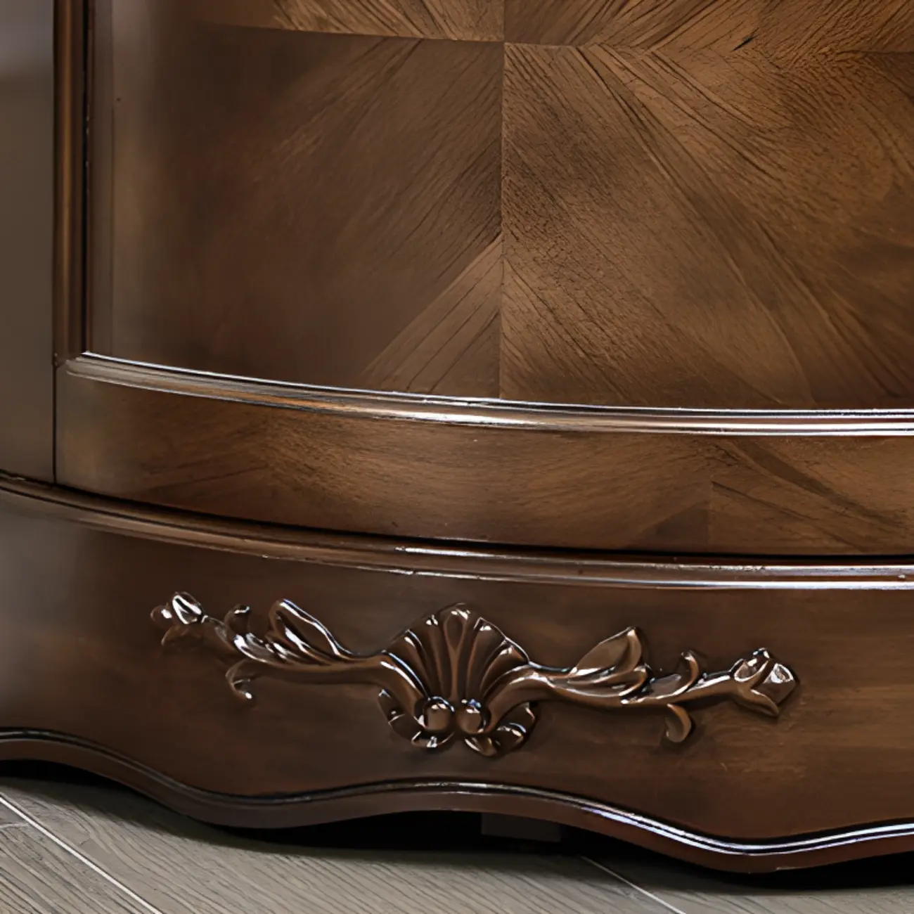 Small Triangle Wooden Wine Cabinet with Shelf and Drawer for Corner Image - 12 | homeyfad