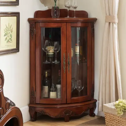 Small Triangle Wooden Wine Cabinet with Shelf and Drawer for Corner Image - 16