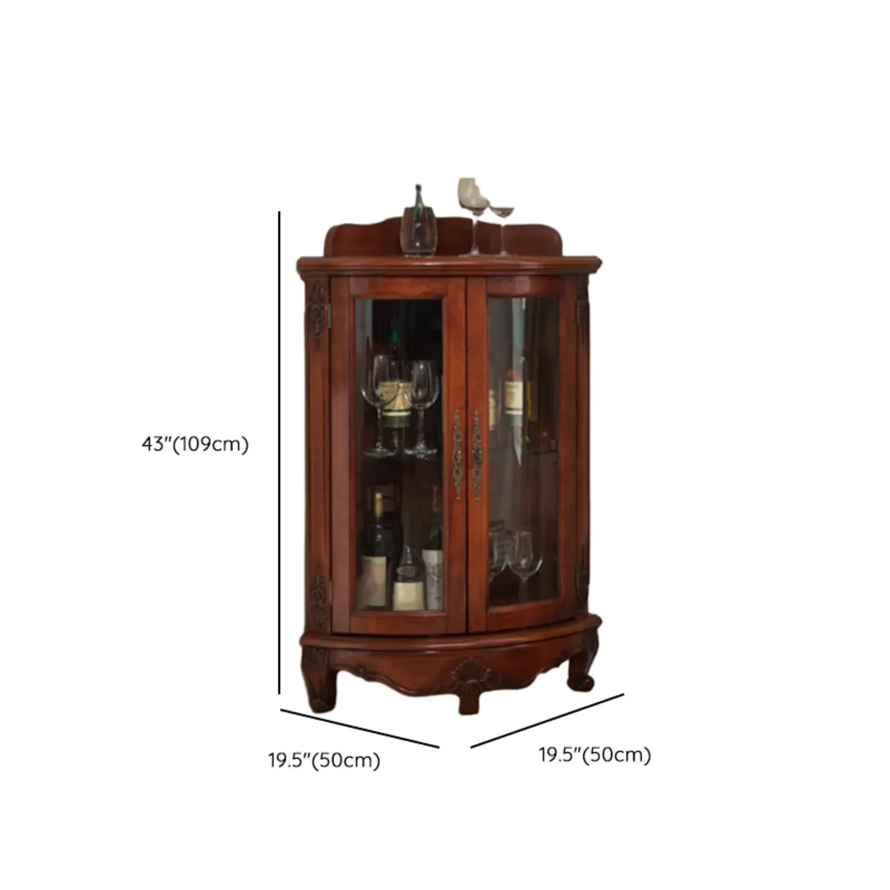 Small Triangle Wooden Wine Cabinet with Shelf and Drawer for Corner Image - 21 | homeyfad