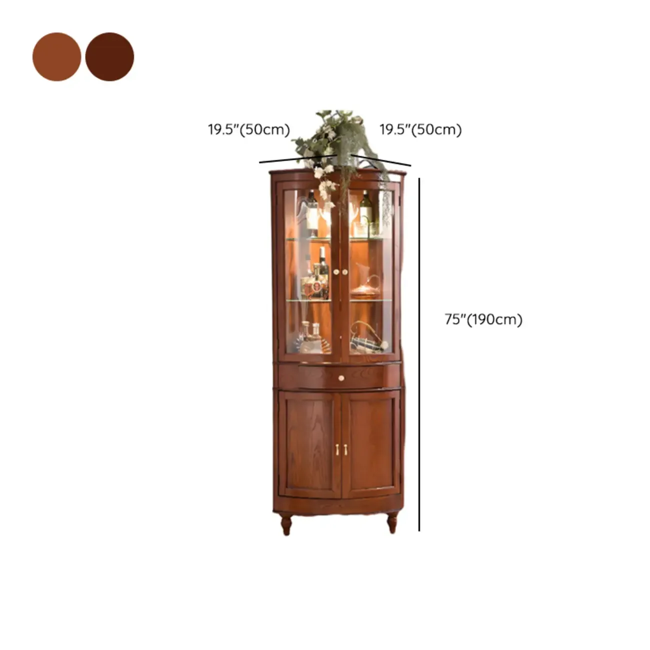 Small Triangle Wooden Wine Cabinet with Shelf and Drawer for Corner Image - 24