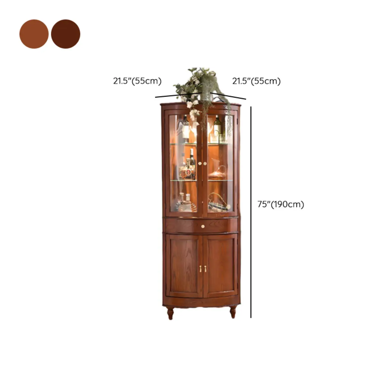 Small Triangle Wooden Wine Cabinet with Shelf and Drawer for Corner Image - 25 | homeyfad