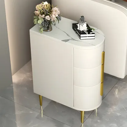 Modern Narrow Bedside Table with Marble Top 3 Drawers Image - 2