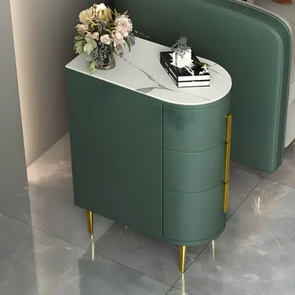 Modern Narrow Bedside Table with Marble Top 3 Drawers Image - 3