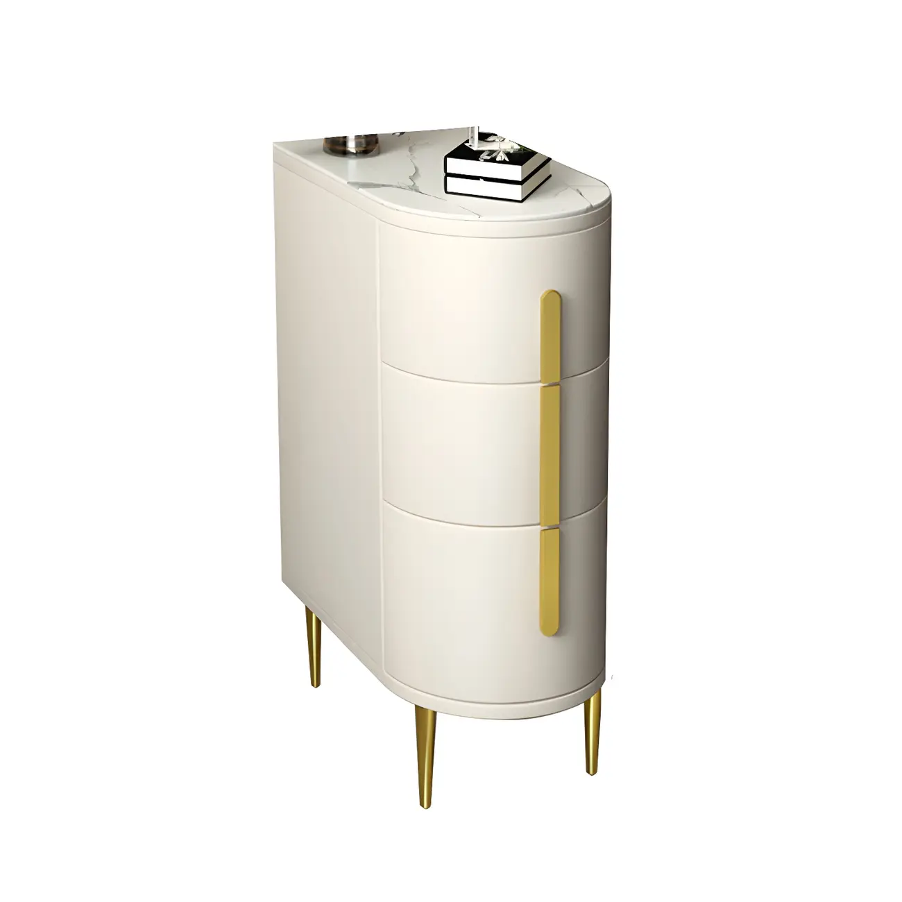 Modern Narrow Bedside Table with Marble Top 3 Drawers Image - 12 | homeyfad