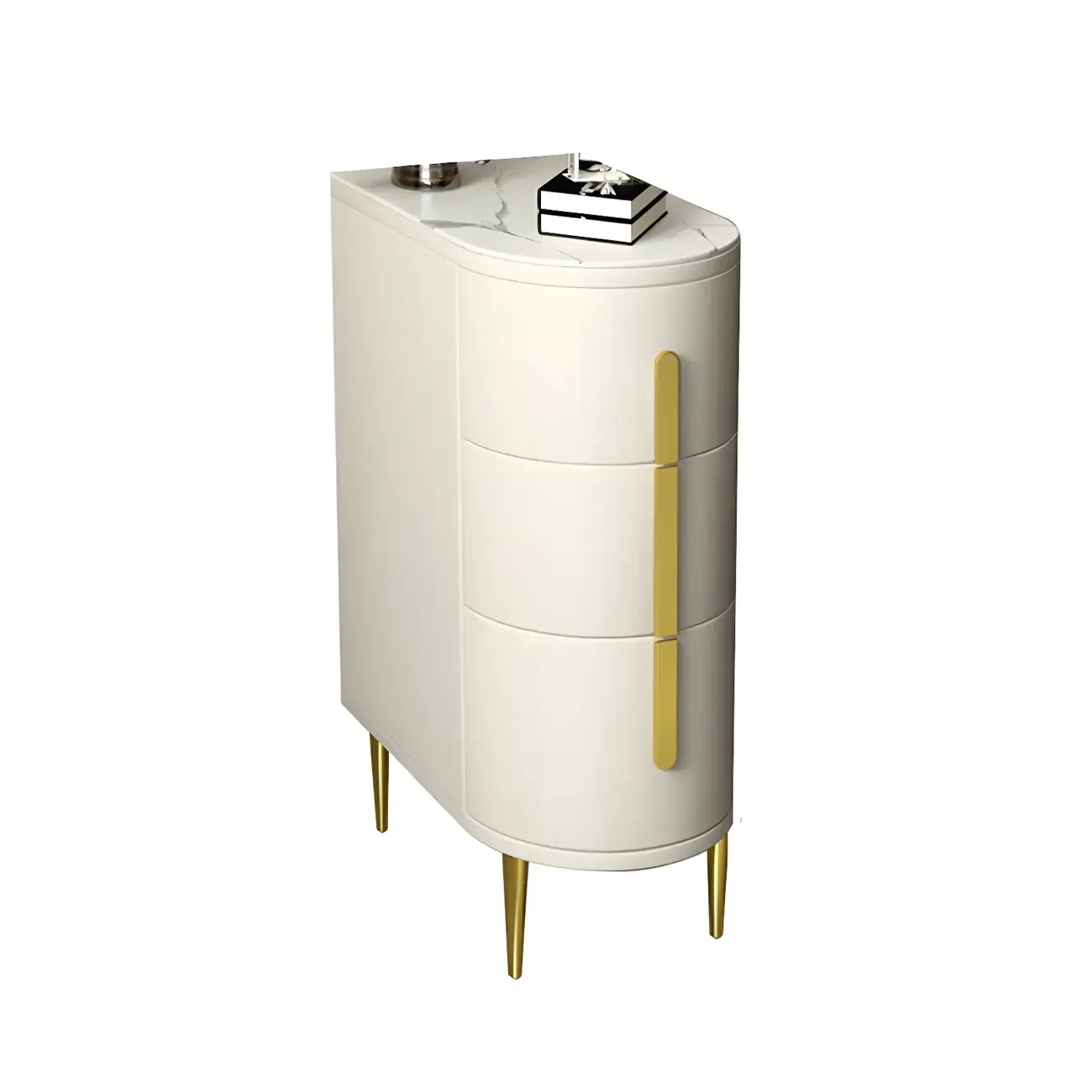 Modern Narrow Bedside Table with Marble Top 3 Drawers Image - 12