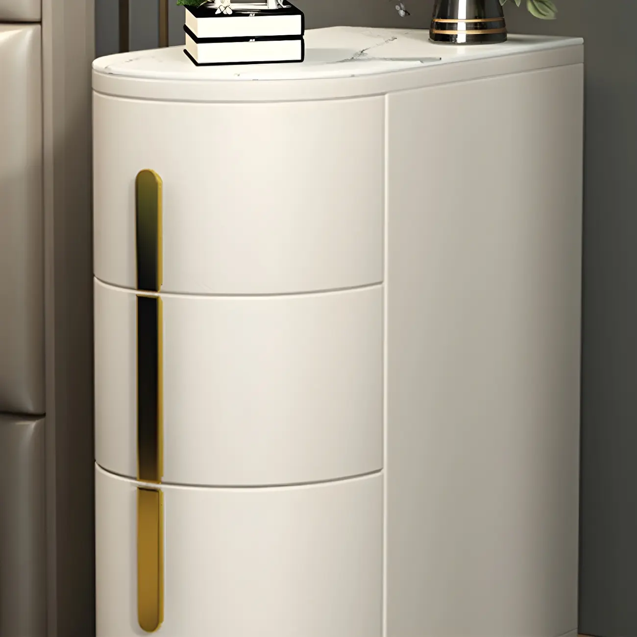 Modern Narrow Bedside Table with Marble Top 3 Drawers Image - 5 | homeyfad