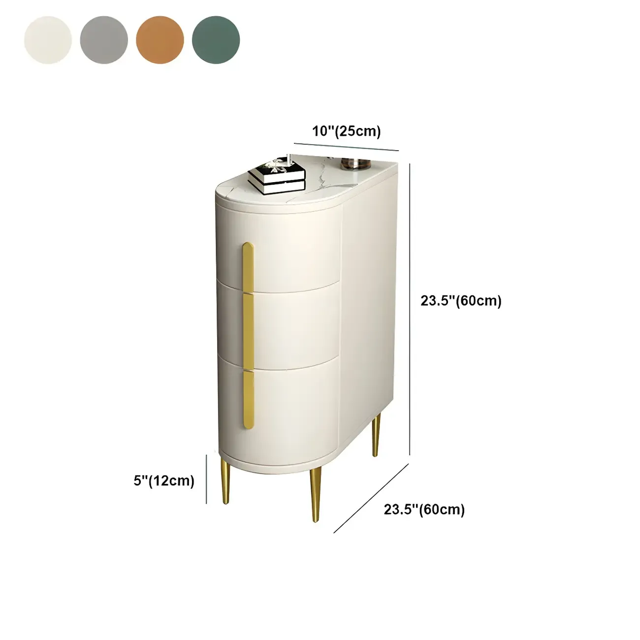 Modern Narrow Bedside Table with Marble Top 3 Drawers Image - 10