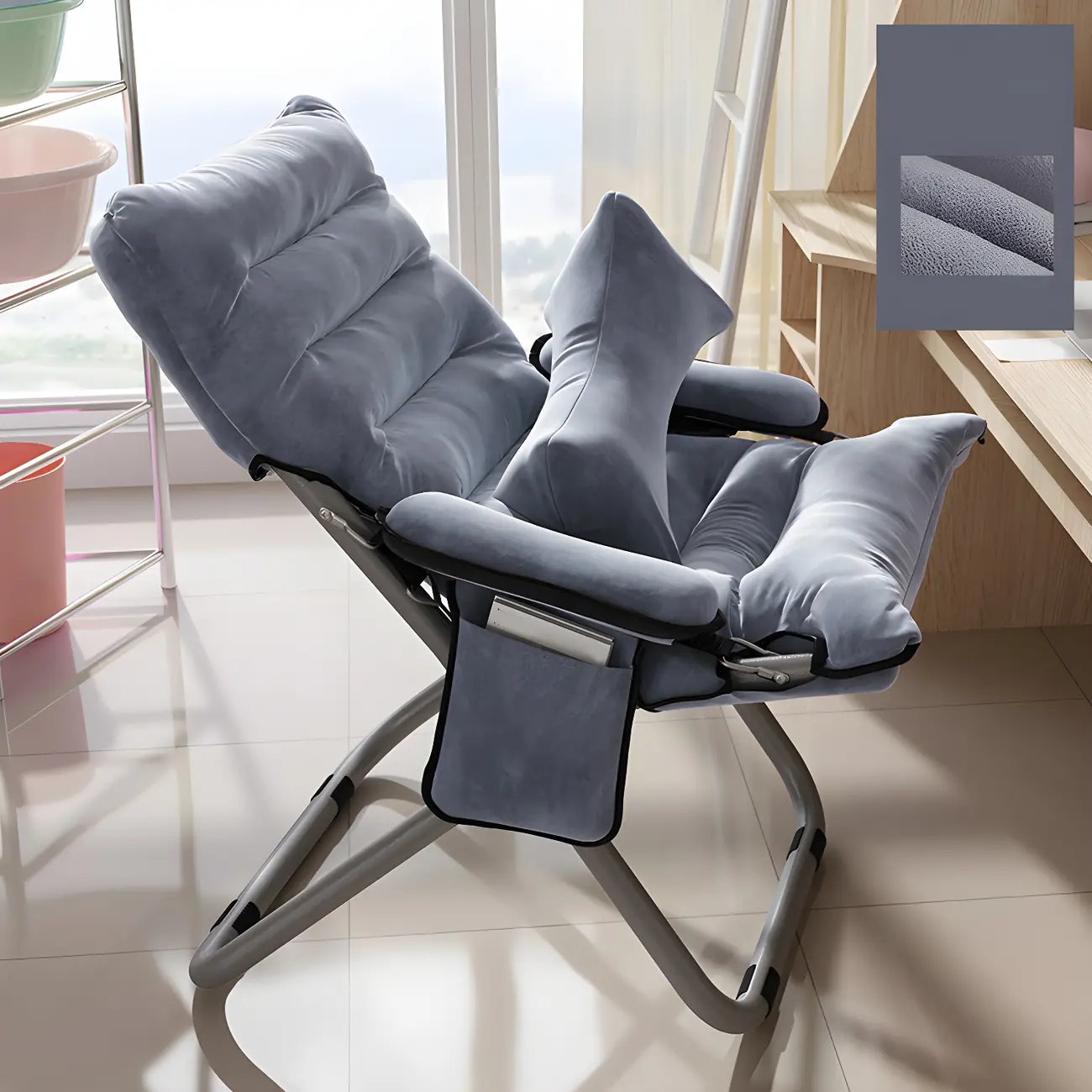 Contemporary Cotton Recliner Chair with Storage Image - 2 | homeyfad