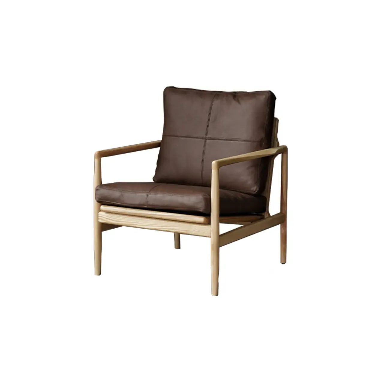Leather Armchair with Wooden Armrest for Living Room Image - 5