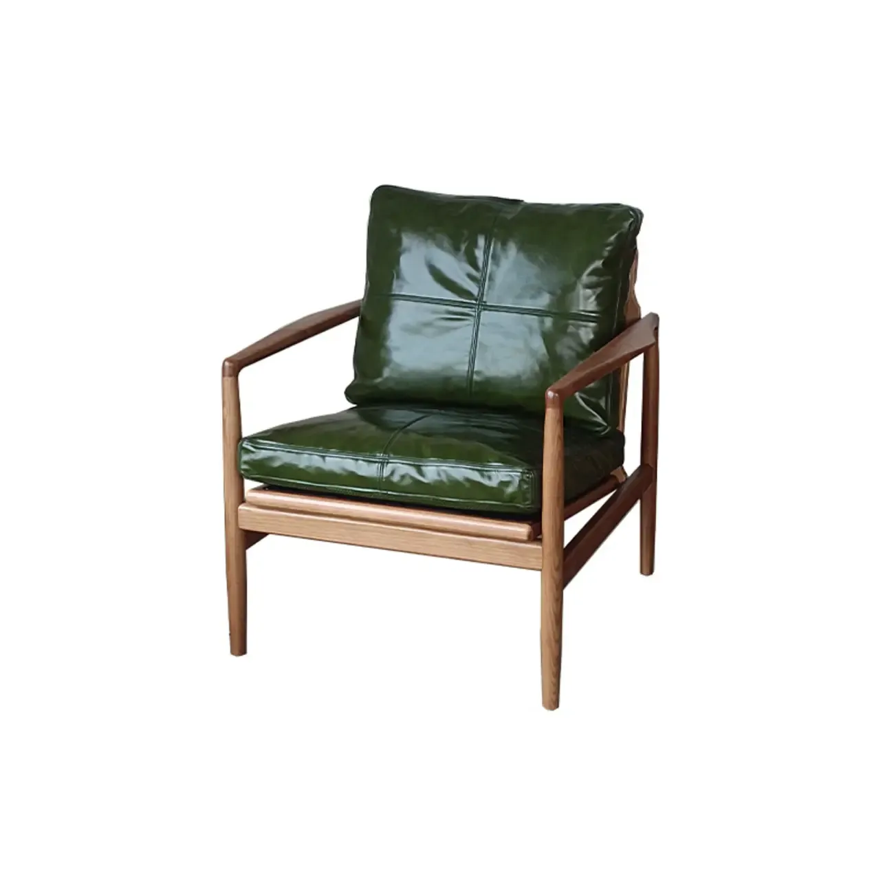 Leather Armchair with Wooden Armrest for Living Room Image - 6