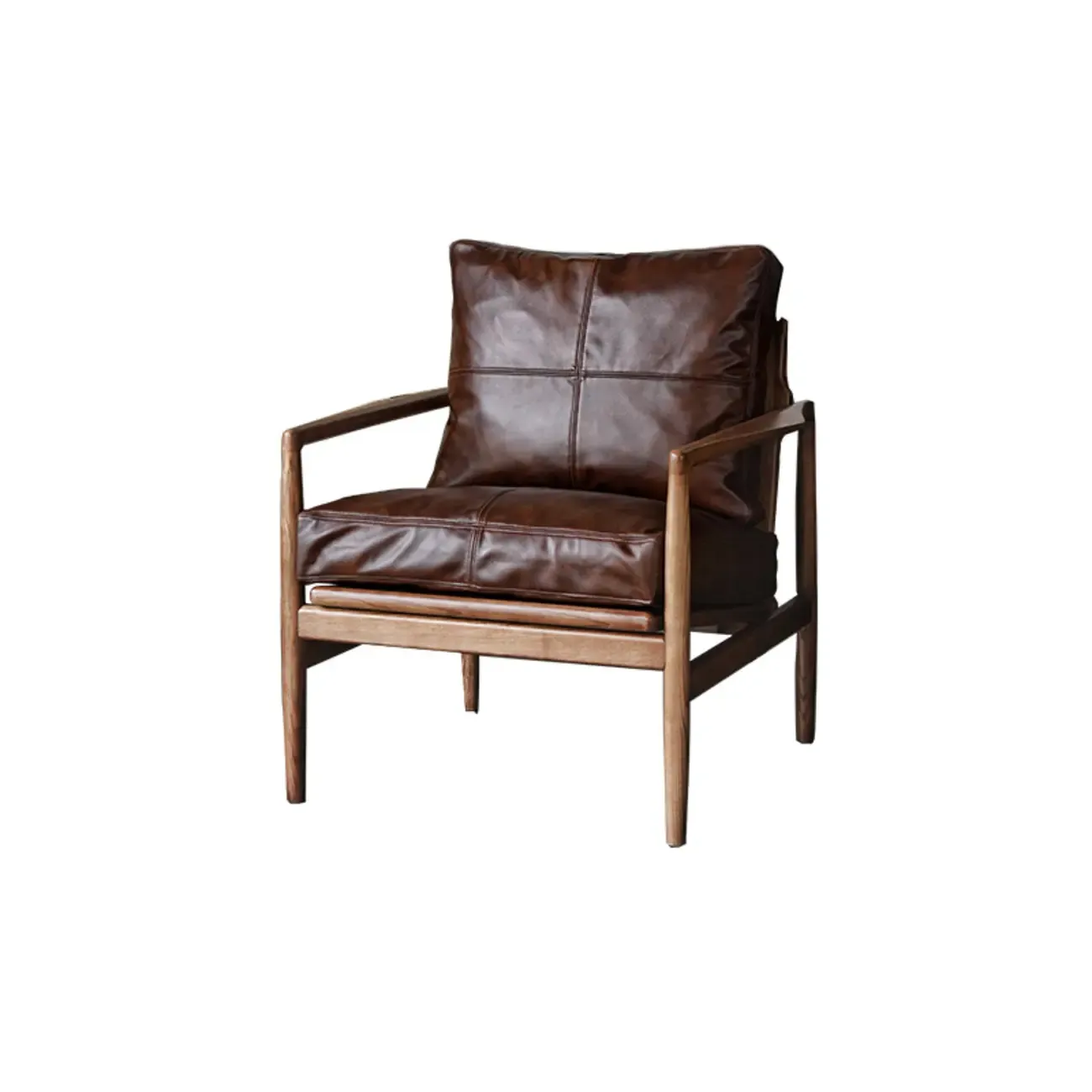 Leather Armchair with Wooden Armrest for Living Room Image - 8