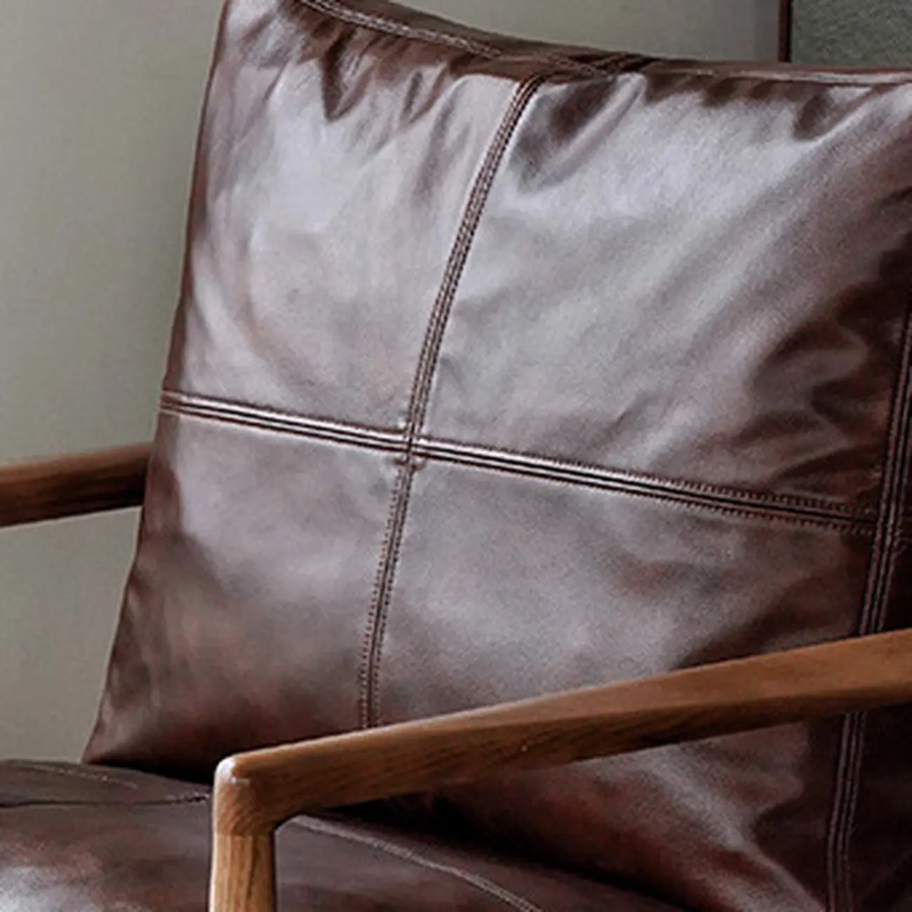 Leather Armchair with Wooden Armrest for Living Room Image - 11 | homeyfad