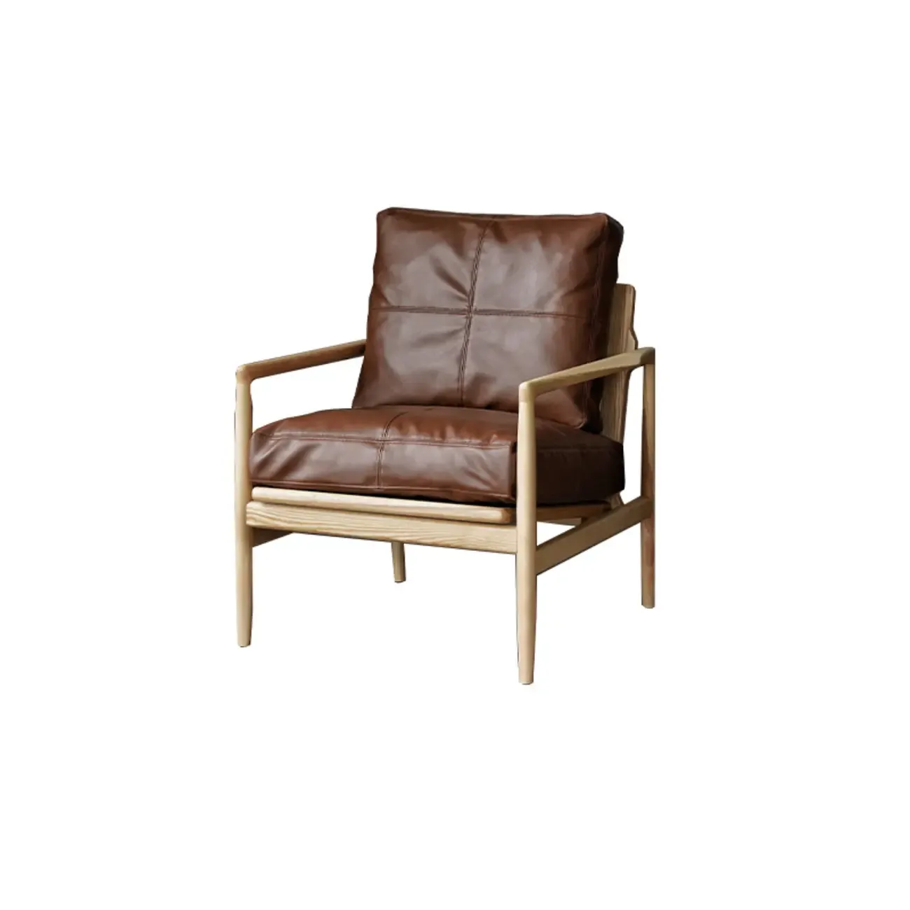 Leather Armchair with Wooden Armrest for Living Room Image - 13
