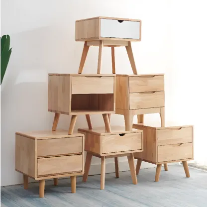 Modern Wooden Bedside Table with Large Storage Drawer Image - 1